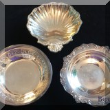S37. Lot of three silverplate candy dishes. Each about 6”w - $36 